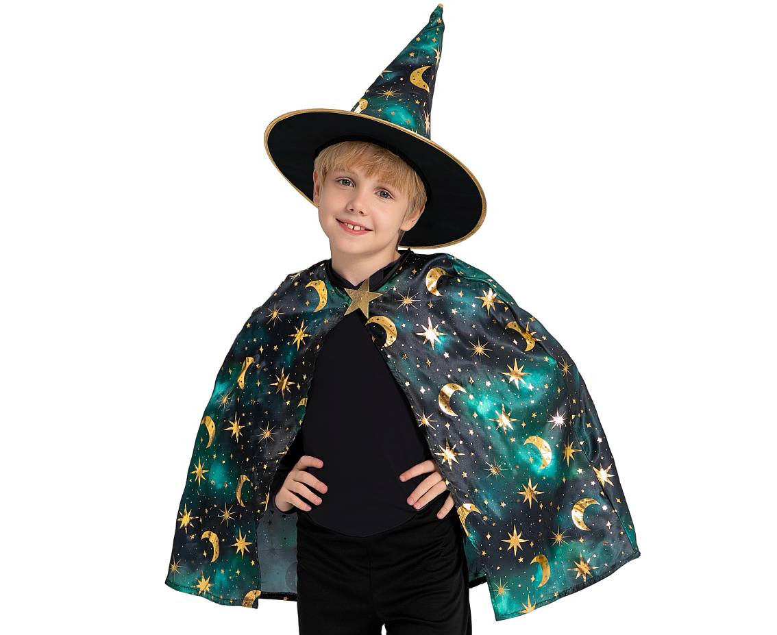 Role play set for kids Green Wizard (cape, hat), size 120/130 cm